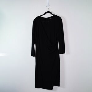 Peserico Stretch Sweater Knit Scoop Neck Long Sleeve Draped Sheath Dress Black S